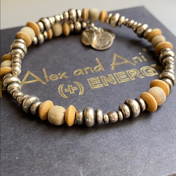 Silver and Wood Beaded Alex and Ani - Picture 2 of 3